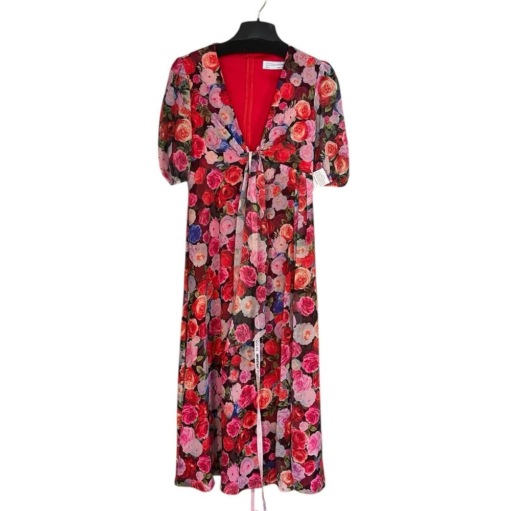 Mac Duggal NEW Size 6 Multicolor Floral Print Front Tie Midi Dress 55626 - Picture 4 of 8